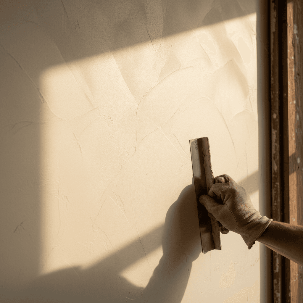 Smooth plaster finish on interior wall