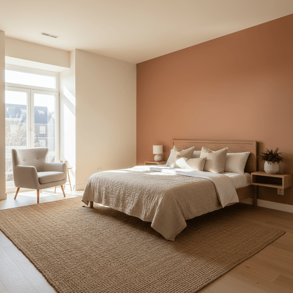 Bedroom with freshly painted walls and complete interior decoration refresh