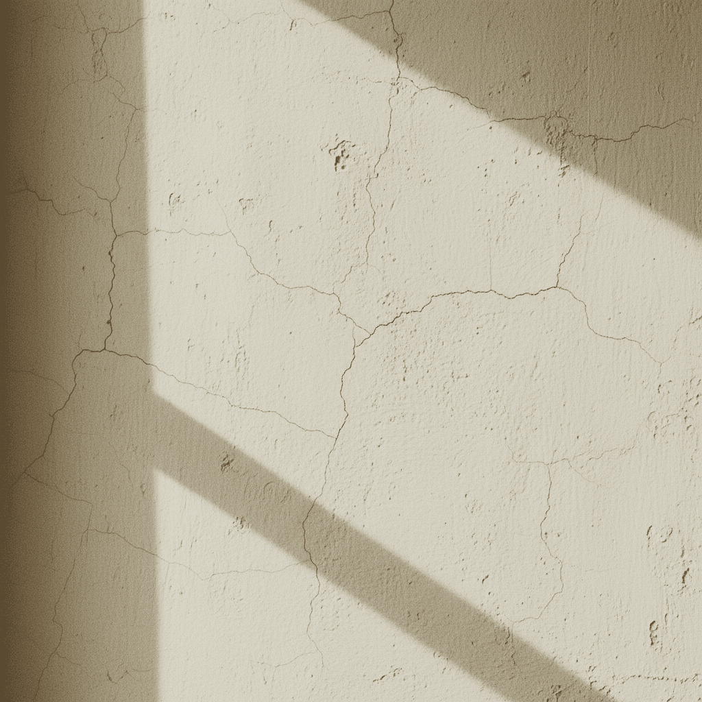 Close-up of a white plaster wall with fine hairline cracks