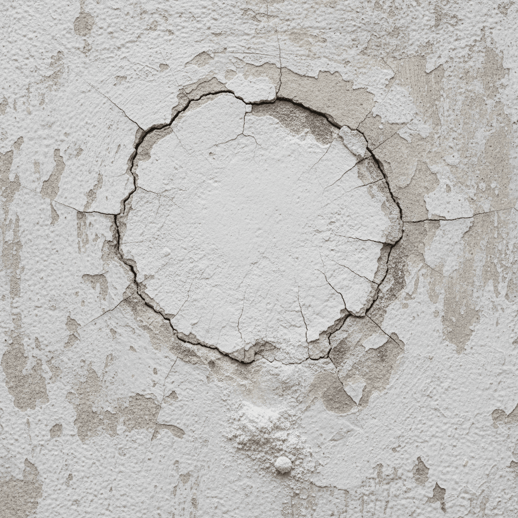 Cracked plaster repair patch showing recurrence around edges