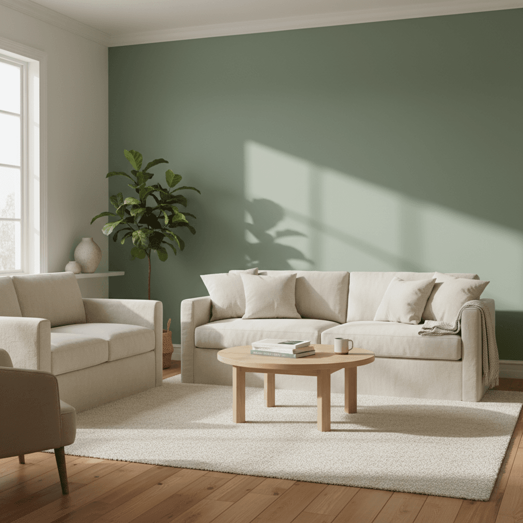 Living room with professionally painted feature wall and fresh decorative finishes