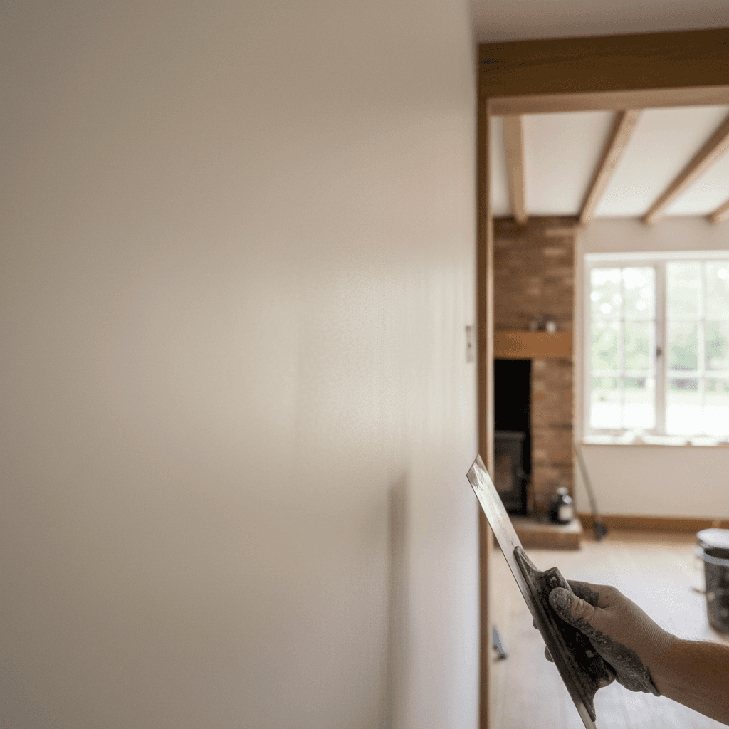 Freshly plastered wall with smooth finish by Norfolk Plaster