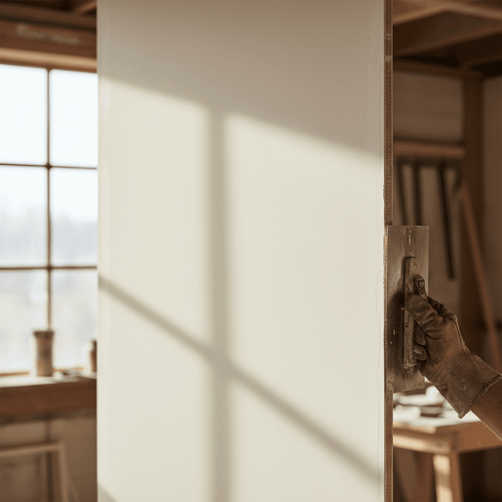 Smooth plaster finish on interior wall