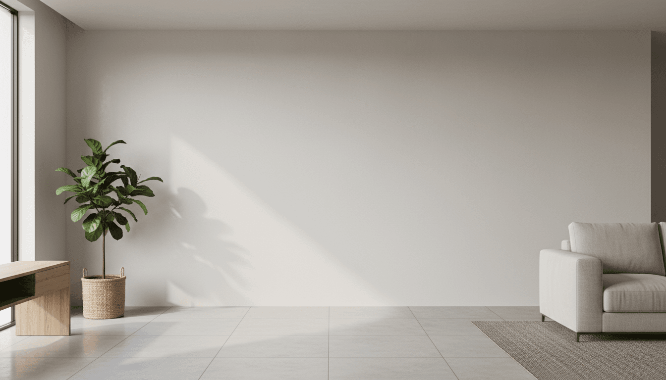 Freshly plastered wall in a light-filled living room