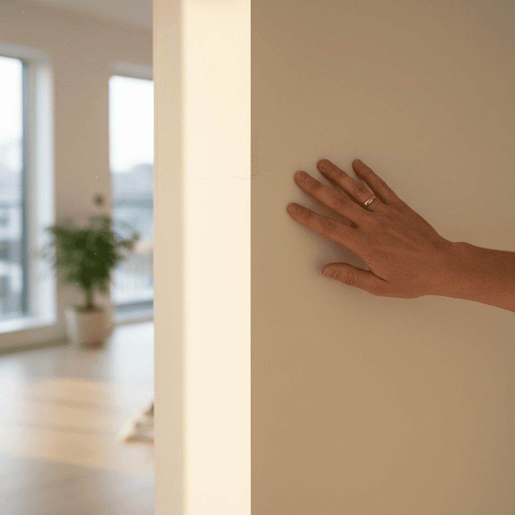 Hand smoothing a finished wall repair with no visible seam