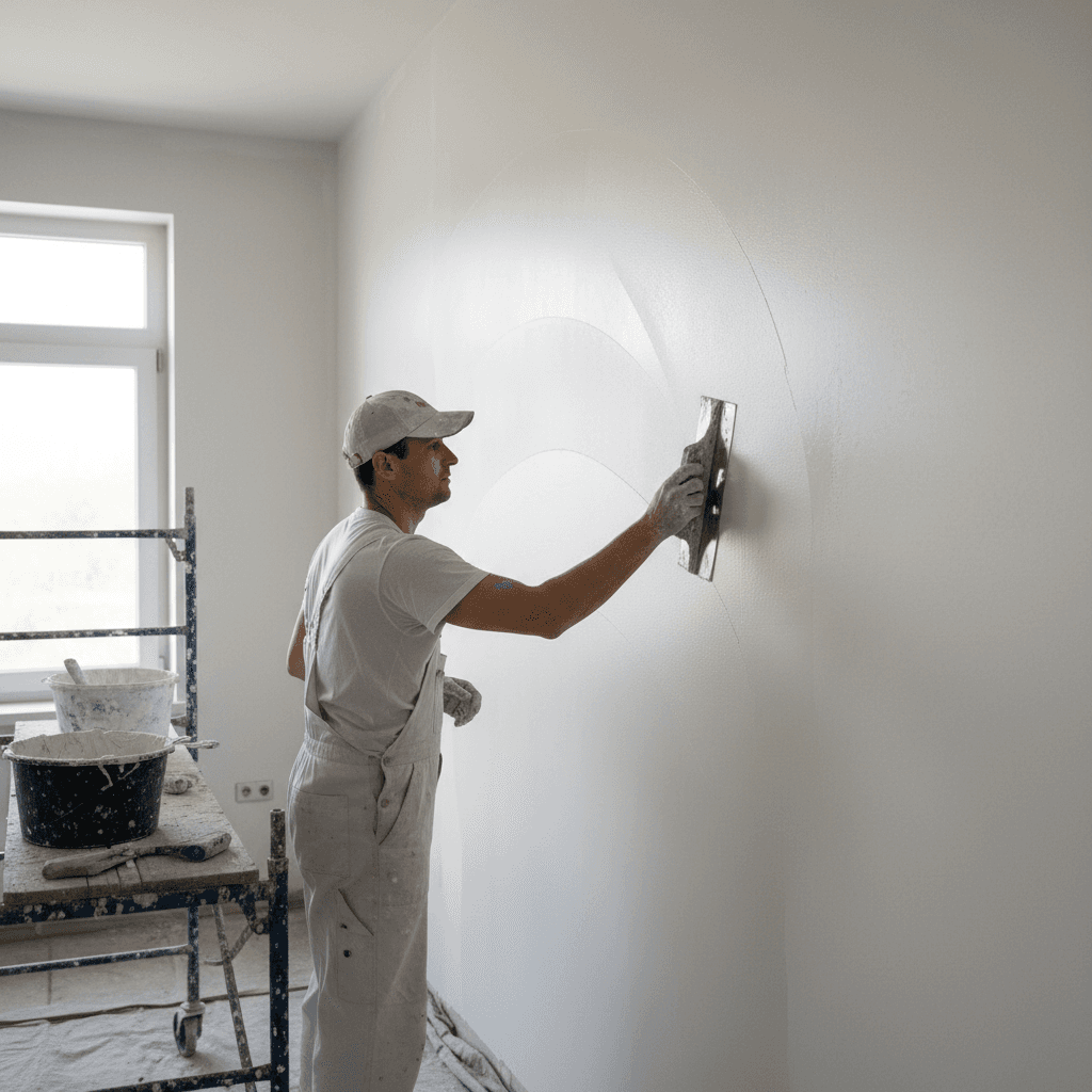 Interior plastering work on residential wall