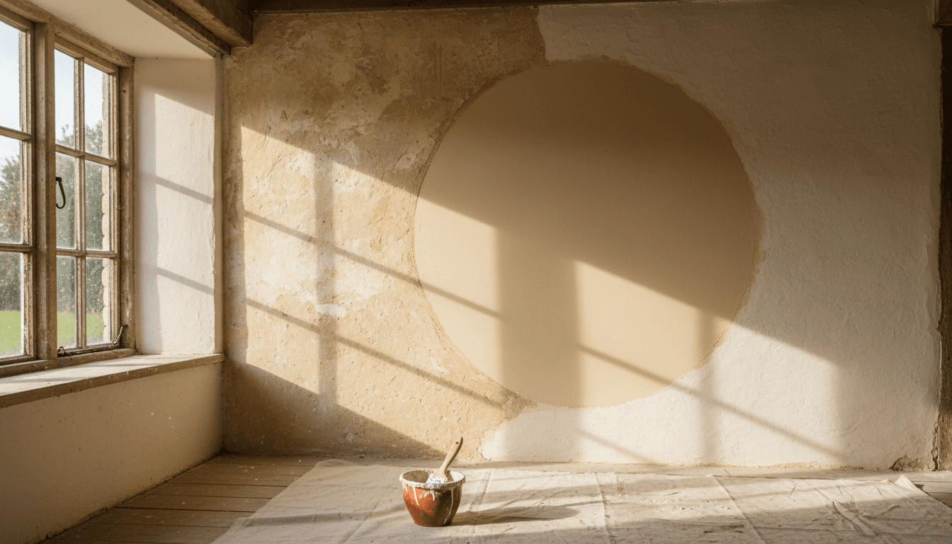 Restored wall in a Norfolk cottage with natural light
