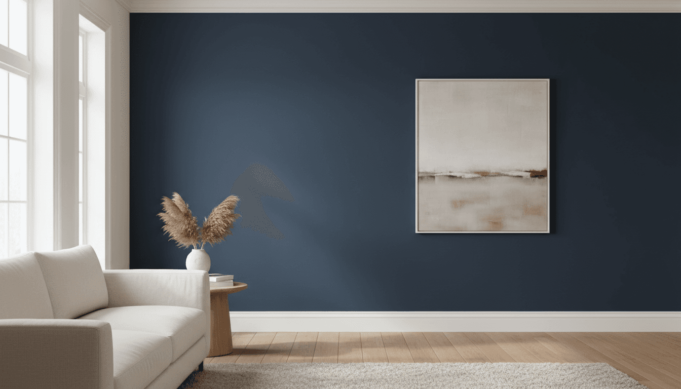 Freshly painted living room feature wall with professional finish, natural lighting, contemporary furnishings visible